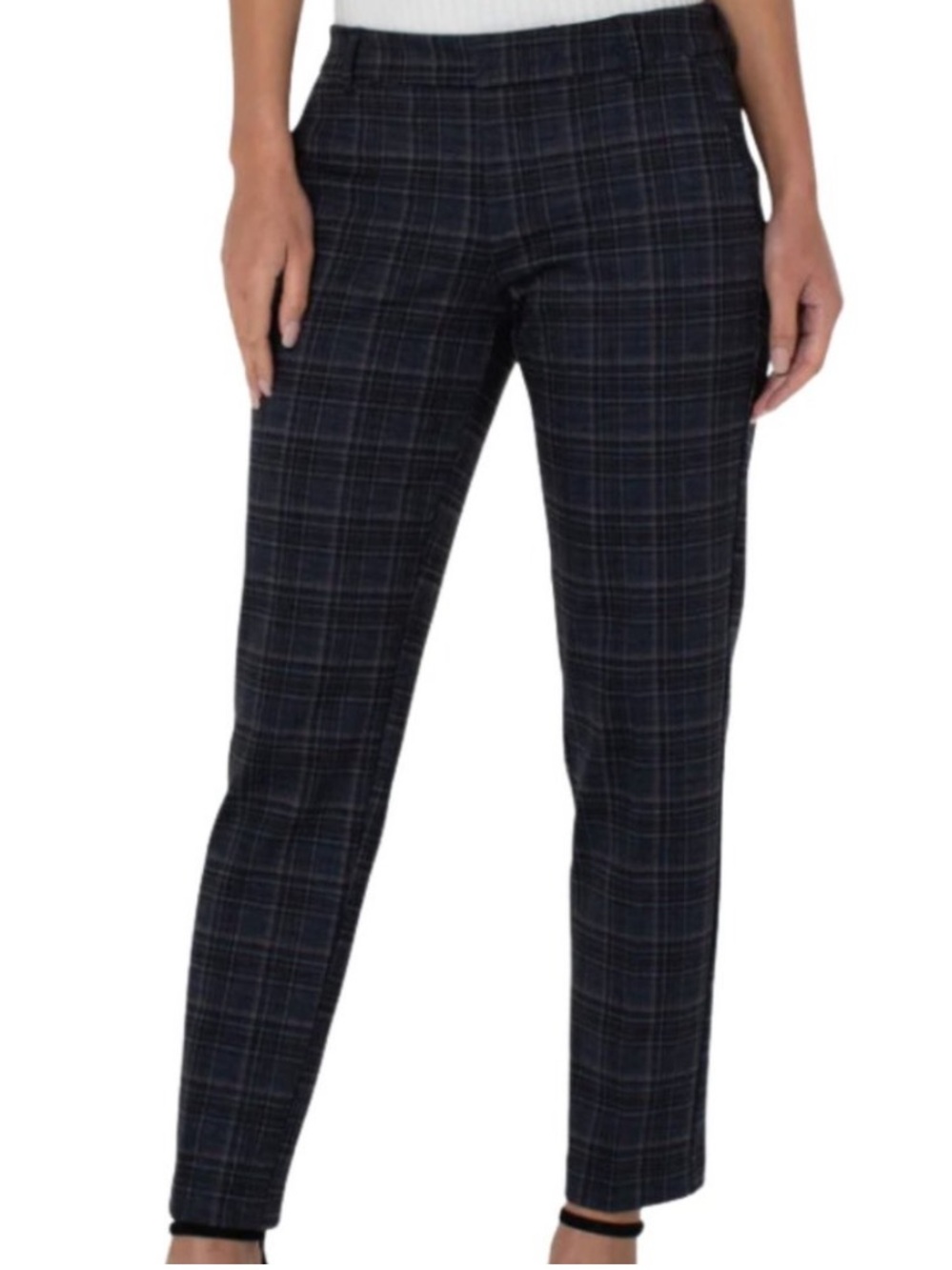 Liverpool Kelsey Tartan Plaid Trousers Navy Gray Stretch Pants 18W